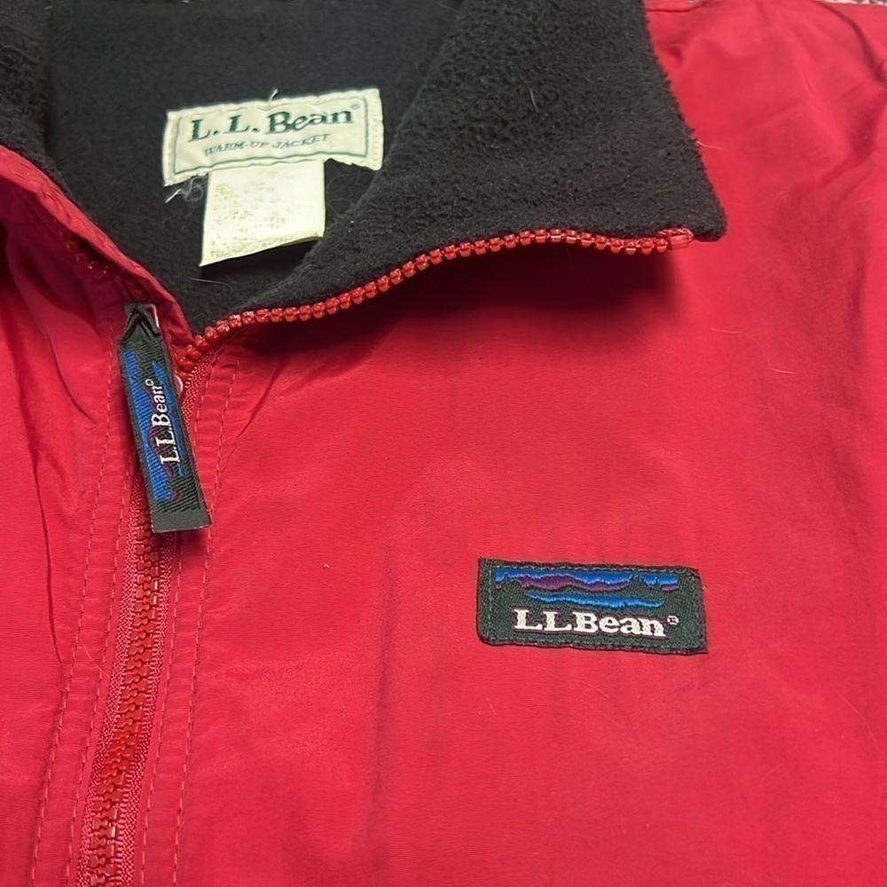 Vintage LL Bean Jacket Mens L Red Warm Up Bomber Full Zip Fleece Lined 90s - Picture 3 of 5